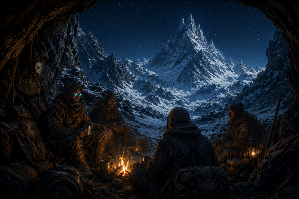 Expeditionens läger vid grottmynningen